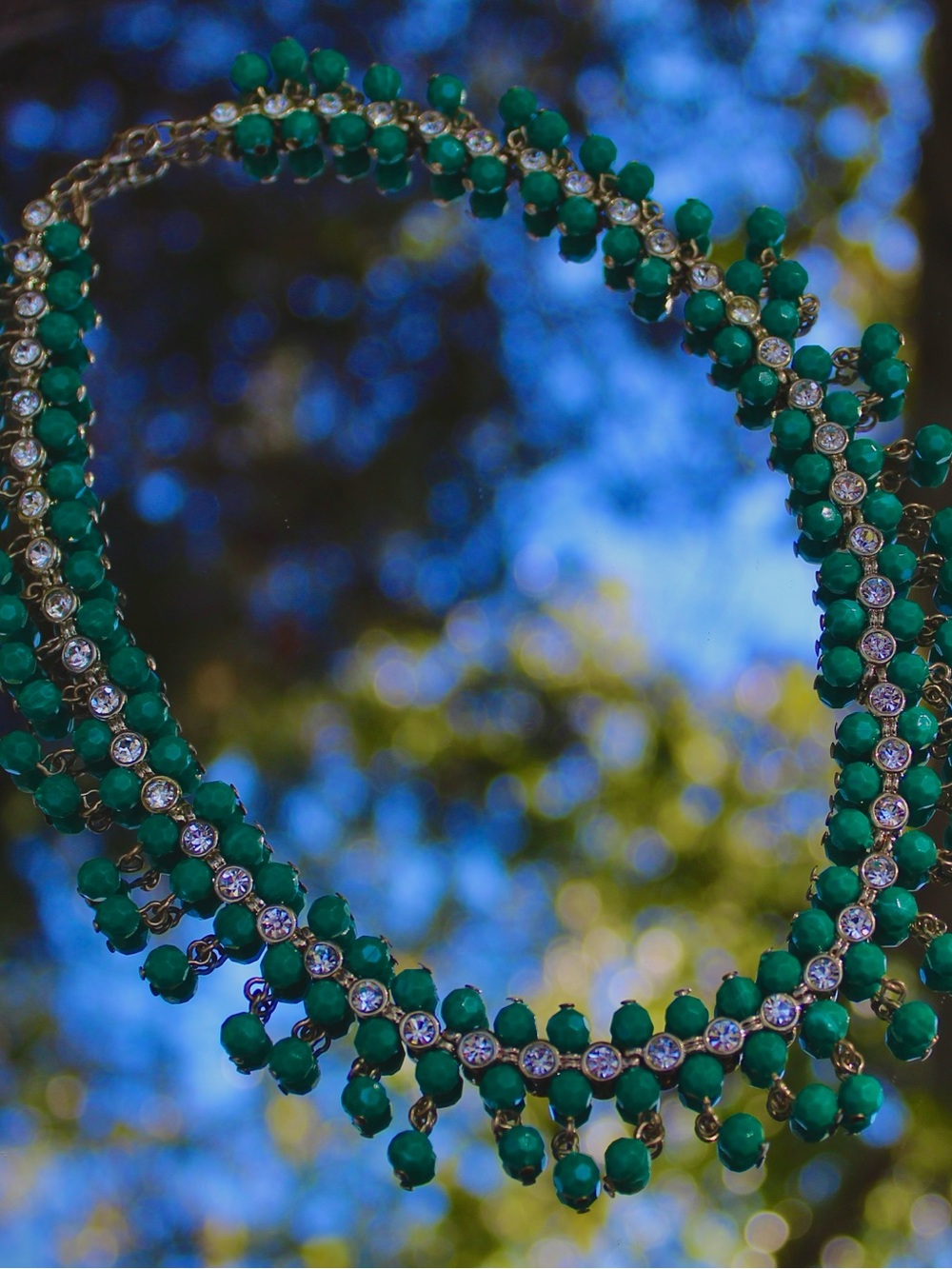 Vintage Avon Signed NRT Green Beaded Fringe Statement Choker Necklace MCM
